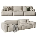 Beige Modern Three Seater Sofa with Soft Pillows and Gray Blanket 3d model