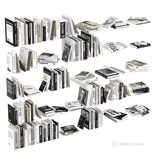 Books And Magazines Collection Stacked And Arranged In Various Styles And Sizes 3d model 