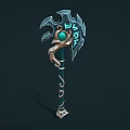 Enchanting Blue Axe Weapon With Green Gemstone And Decorative Metallic Handle Design