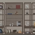Chinese Style Wooden Display Shelf With Books Tea Sets And Decorative Items