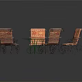 Green Round Outdoor Table With Four Wrought Iron Chairs And Orange Striped Cushions
