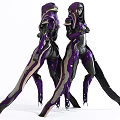 Game and Movie Characters in Purple Black Armor with Silver Accents Sci Fi Standing Pose
