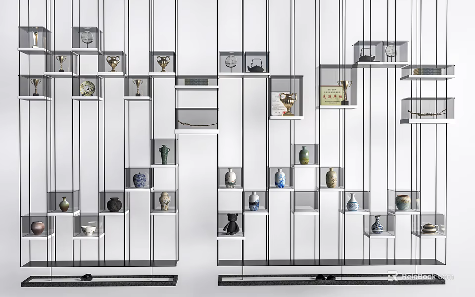 Modern Open Shelving Unit with Multiple Layers for Displaying Decorative Collectibles 3d model