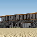 Modern Sales Office Building Featuring Wooden Structure Glass Roof Stone Walls And Trees