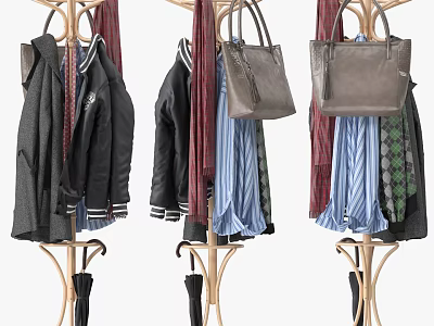 Clothes Hanger with Coats Scarves Handbags Shirts and Umbrellas 3d model