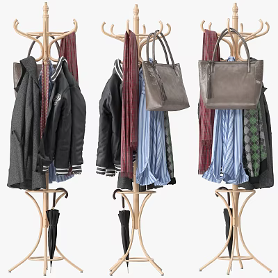 Clothes Hanger with Coats Scarves Handbags Shirts and Umbrellas 3d model