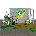 Vibrant Soccer Setup With Ball Yellow Sneaker Gatorade And Paint Splashes On Floor