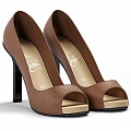 Brown Peep Toe High Heels With Black Heel And Gold Sole