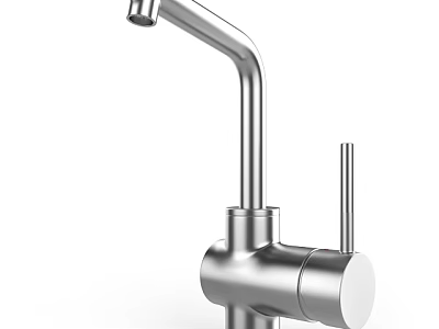 Modern Sleek Kitchen Faucet With Metallic Finish And Curved Spout Design 3d model