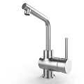 Modern Sleek Kitchen Faucet With Metallic Finish And Curved Spout Design