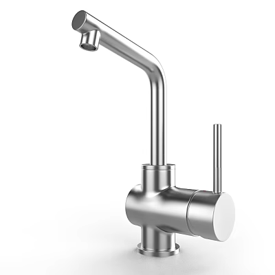 Modern Sleek Kitchen Faucet With Metallic Finish And Curved Spout Design 3d model
