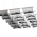 Stylish Ceiling Drapery Design With Gray And White Fabric Hanging On Wooden Rods