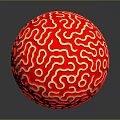 Red Sphere With White Intricate Patterns On Black Background And Glossy Reflection 3d model