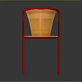Modern Wooden Chair With Red Metal Frame And Curved Backrest