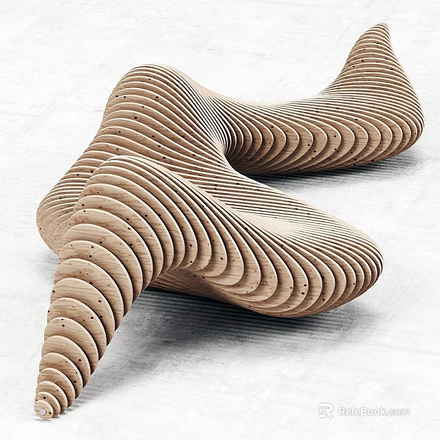 Unique Wooden Spiral Wave Garden Ornament With Curved Decorative Structure 3d model 