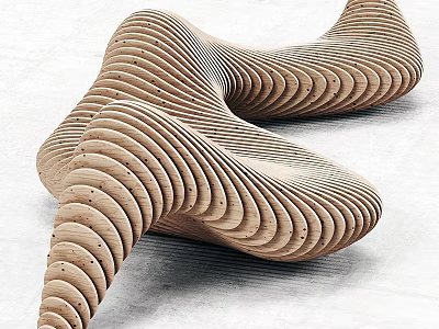 Unique Wooden Spiral Wave Garden Ornament With Curved Decorative Structure 3d model