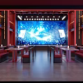 Modern Bar Interior With Large LED Screen Red Decor Seating And Bright Lighting 3d model