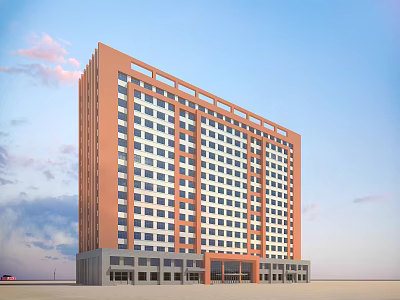 Modern Multi Story School Building With Orange Exterior Numerous Windows Gray Base And Blue Sky 3d model