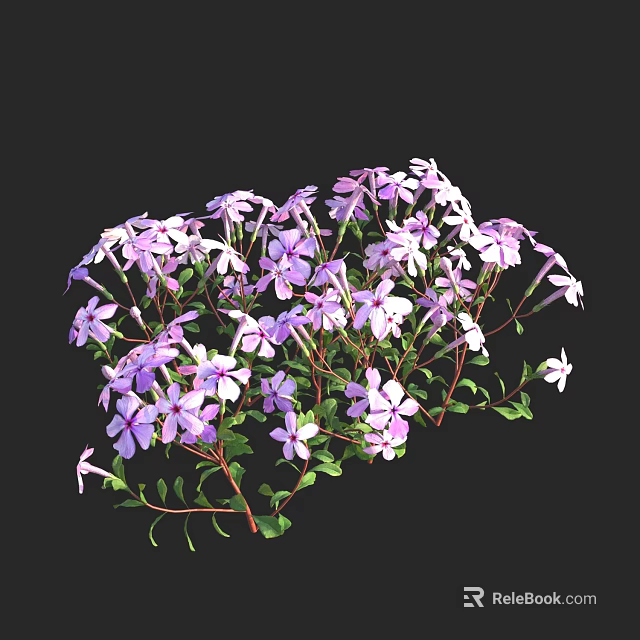 Vibrant Purple and White Flowers with Green Leaves in Full Bloom Cluster 3d model 
