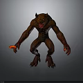 Red Standing Monster Character With Horns Sharp Teeth And Claws Holding Red Object