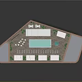 Modern Commercial Complex With Rooftop Pool Sunshade Canopies Lounger Chairs And Green Plants On Rooftop