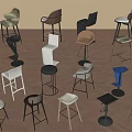 Various Modern Style Bar Stools With Different Colors And Metal Frames 3d model