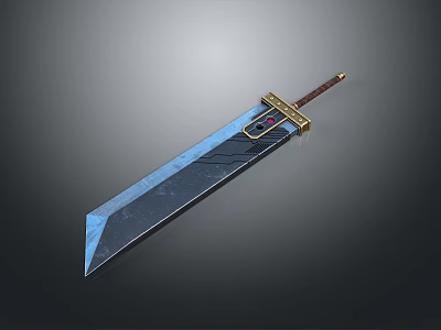 Blue Blade Sword With Golden Hilt Guard Brown Handle And Red Gemstone 3d model
