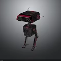 Mechanical Robot Character With Red Black Design Metallic Legs And Lenses
