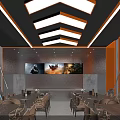 Vibrant Interior Venue With Neon Lit Ceiling Red Blue Lights Chinese Signs And Car
