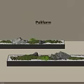 Rockery Stones with Green Plants White Pebbles in Black Rectangular Containers