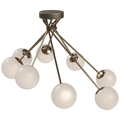 Modern Chandelier With White Globe Shades And Sleek Metallic Arms Design 3d model