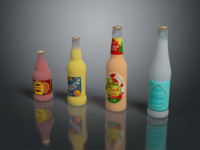 Colorful Assorted Bottled Drinks With Various Flavors And Different Color Labels 3d model
