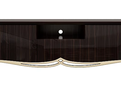 Modern Dark Wood Grain TV Stand with Glossy Finish and Gold Curved Accents 3d model