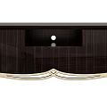 Modern Dark Wood Grain TV Stand with Glossy Finish and Gold Curved Accents