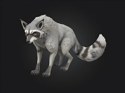 Realistic Gray Raccoon With Striped Tail Standing On Dark Background 3d model