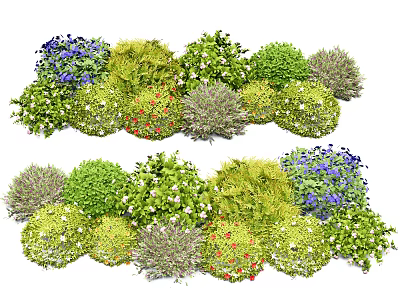 Variety of Ornamental Shrubs Featuring Colorful Flowers and Diverse Round Shapes For Garden Landscaping 3d model