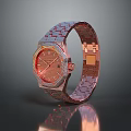 Rose Gold Diamond Encrusted Watch With Sparkling Strap And Orange Dial