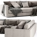 Modern Beige Upholstered Sectional Sofa With Plush Pillows And Cozy Blankets 3d model