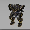 Futuristic Armored Mech Robot Character With Blue Yellow Armor And Joint Details