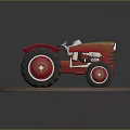 Red Vintage Tractor Model Featuring Large Wheels On Brown Display Base 3d model