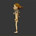 Cartoon 3D Game Character with Orange Hair Mechanical Shoulder Arm Gear Standing Pose Gray Background