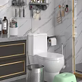 Elegant Bathroom Toilet With Marble Wall Toilet Paper Holder And Dark Wood Vanity Cabinet