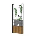 Multi Tiered Garden Decor Shelf With Black Metal Frame Wooden Base And Potted Greenery
