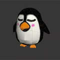Adorable Cartoon Penguin With Closed Eyes Pink Cheeks Yellow Beak And Feet On Dark Background