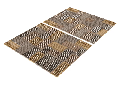 Two Piece Square Rugs With Geometric Pattern In Brown Beige Gray Tones 3d model