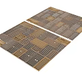 Two Piece Square Rugs With Geometric Pattern In Brown Beige Gray Tones