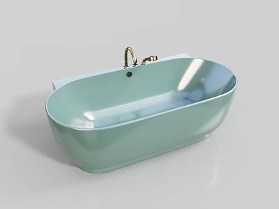 Light Green Oval Free Standing Bathtub With Polished Surface And Golden Faucet 3d model