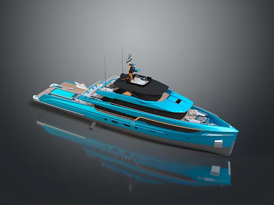 Modern Blue Luxury Yacht With Sleek Design And Upper Deck Features 3d model
