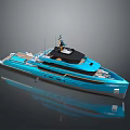 Modern Blue Luxury Yacht With Sleek Design And Upper Deck Features 3d model