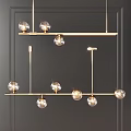 Modern Linear Chandelier with Gold Metal Rods and Transparent Spherical Bulbs for Contemporary Interiors